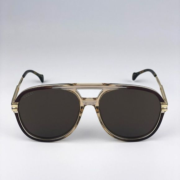 🔥Gucci GG1104S 003 Sunglasses Transparent Brown Gold Brown Pilot Unisex - Picture 7 of 12